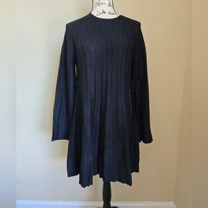 Pomander Place Tuckernuck Sweater Dress Womens L Black Ribknit Mini Long Sleeve